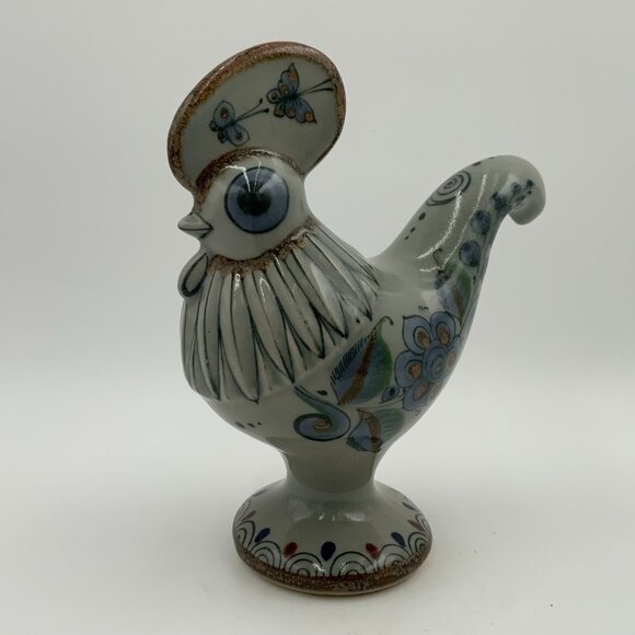 Vintage Rooster Figurine Signed Ken Edwards Tonala Mexico Hand Painted Pottery - Picture 1 of 6